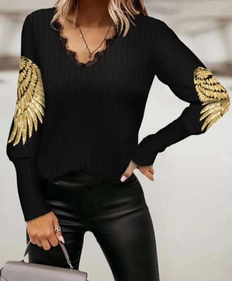 Yumoş Kumaş Dantel ve Melek Kanat Detaylı Bluz