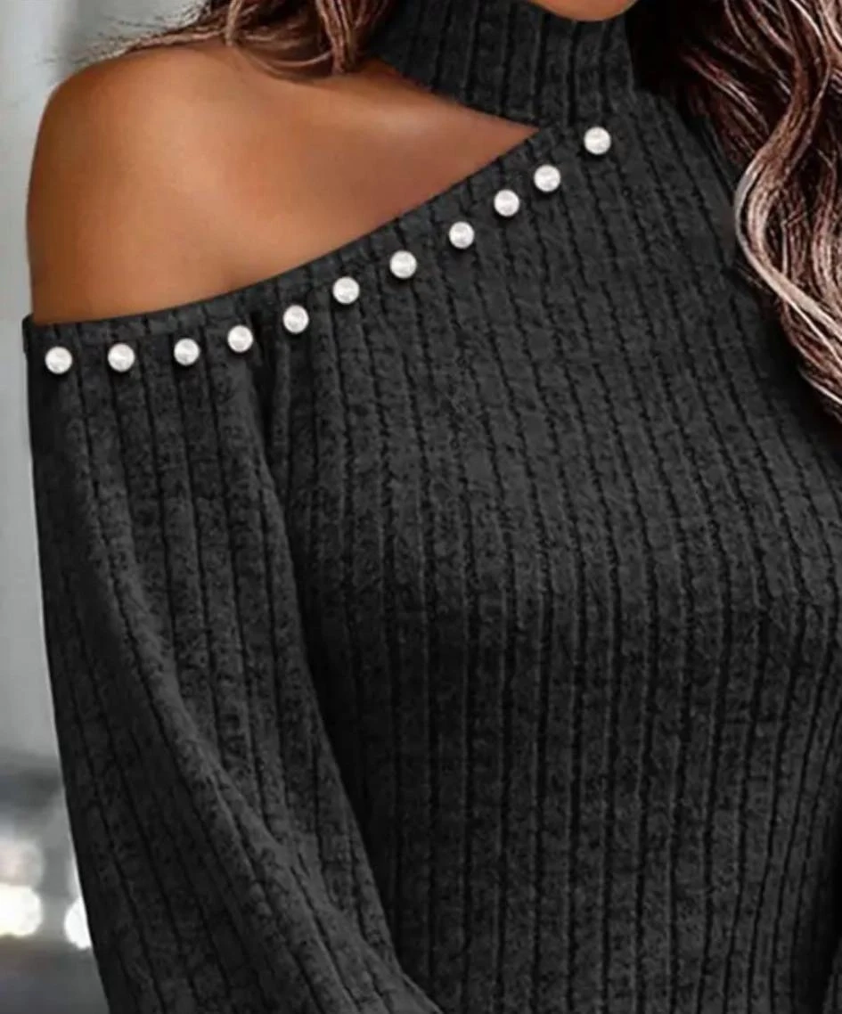 Yumoş Kumaş İnci Detaylı Bluz