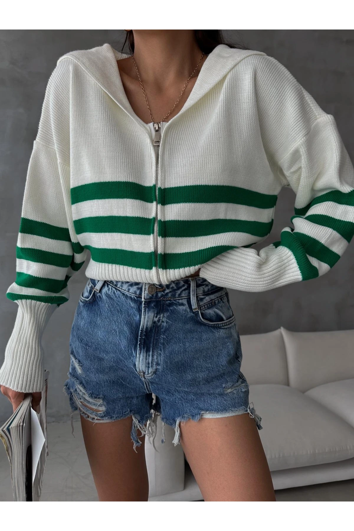 Z@R@ Model Fermuarlı  İpek Hırka     (5091)