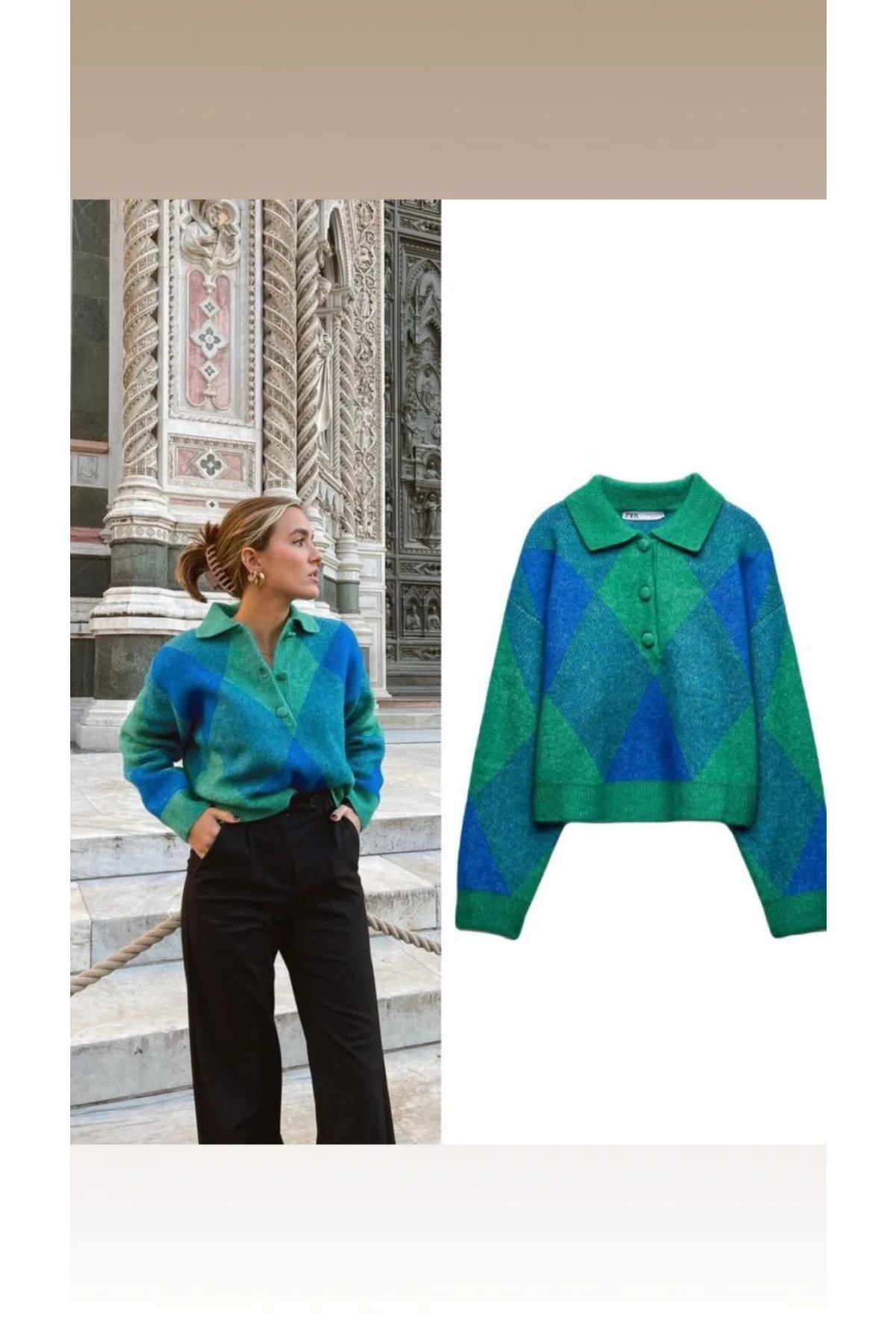 Z@R@ Model Polo Yaka Blok Desen Kazak