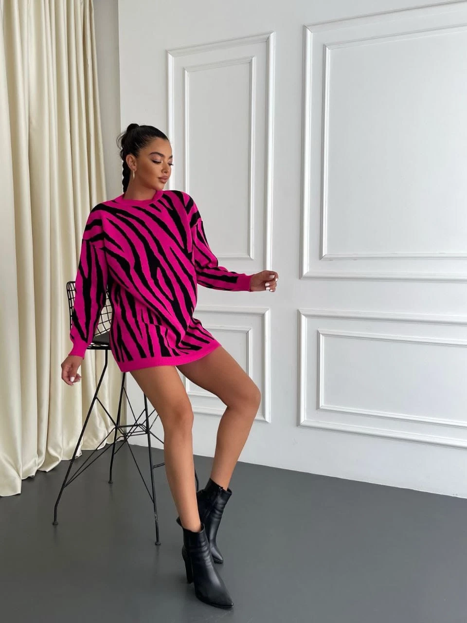 Zebra Desen Triko Kazak