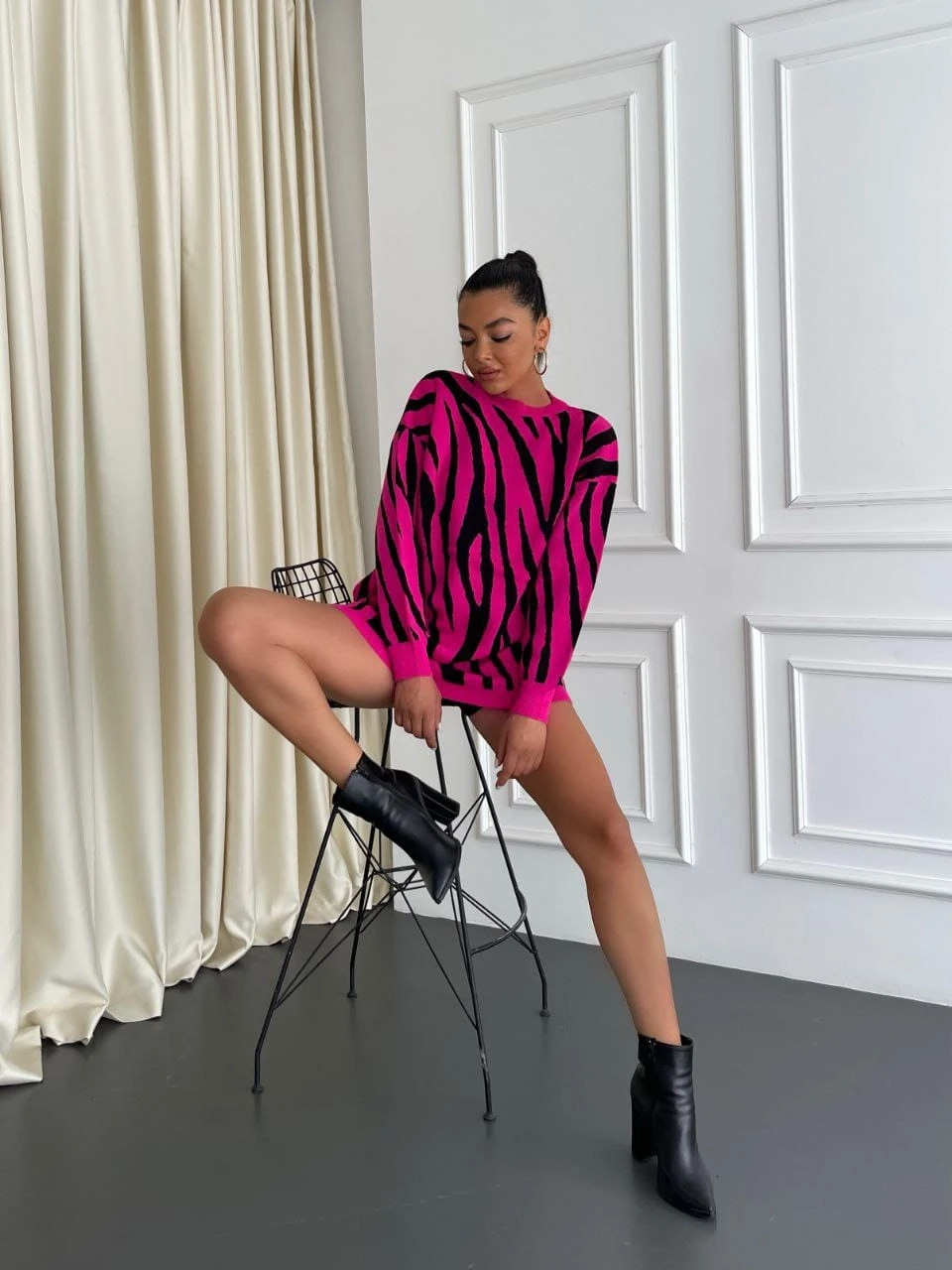 Zebra Desen Triko Kazak