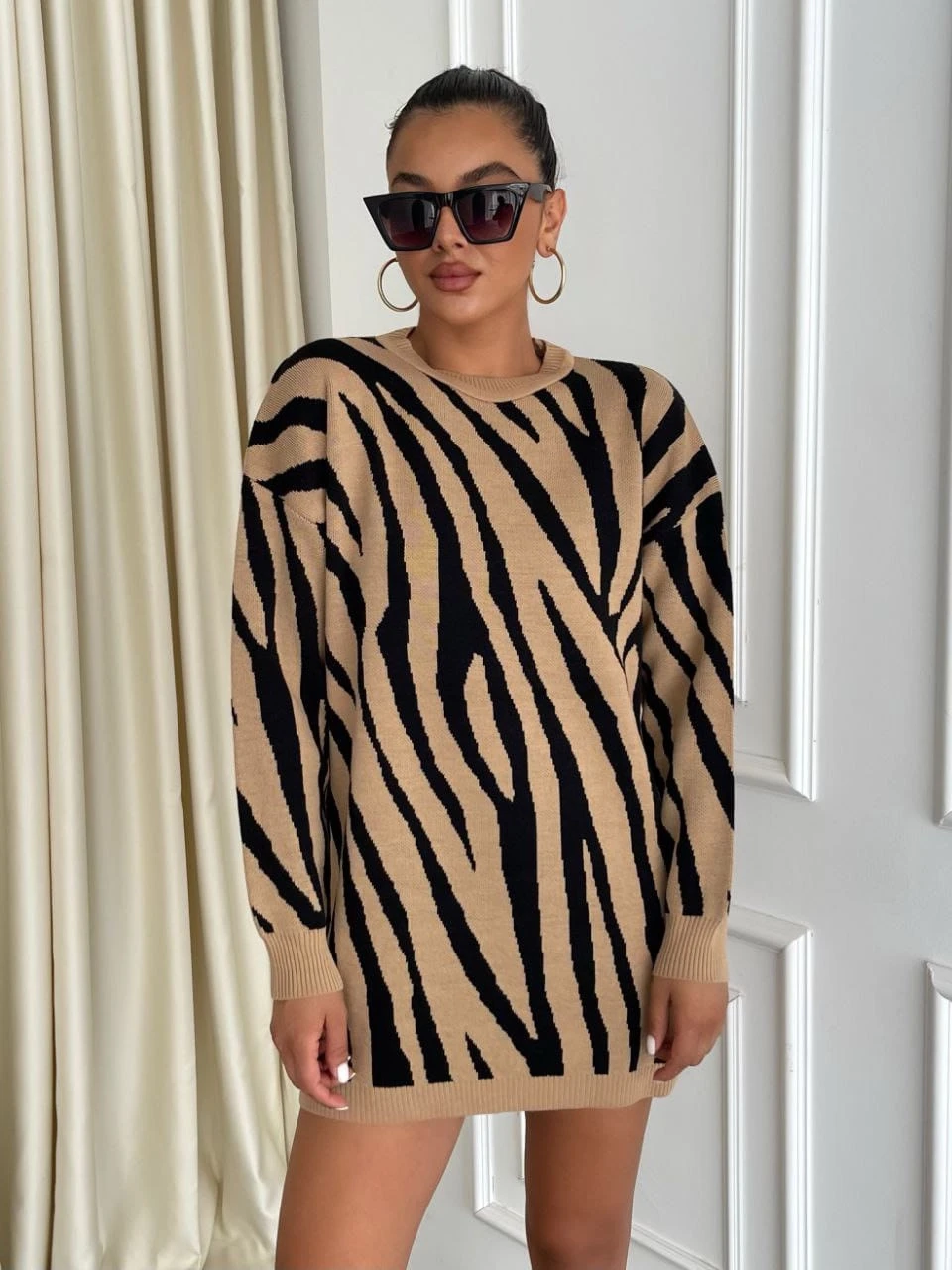 Zebra Desen Triko Kazak