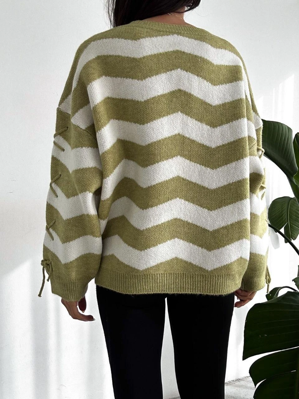 Zigzag Desen Ve Yaka Triko Kazak