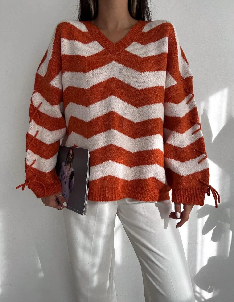 Zigzag Desen Ve Yaka Triko Kazak