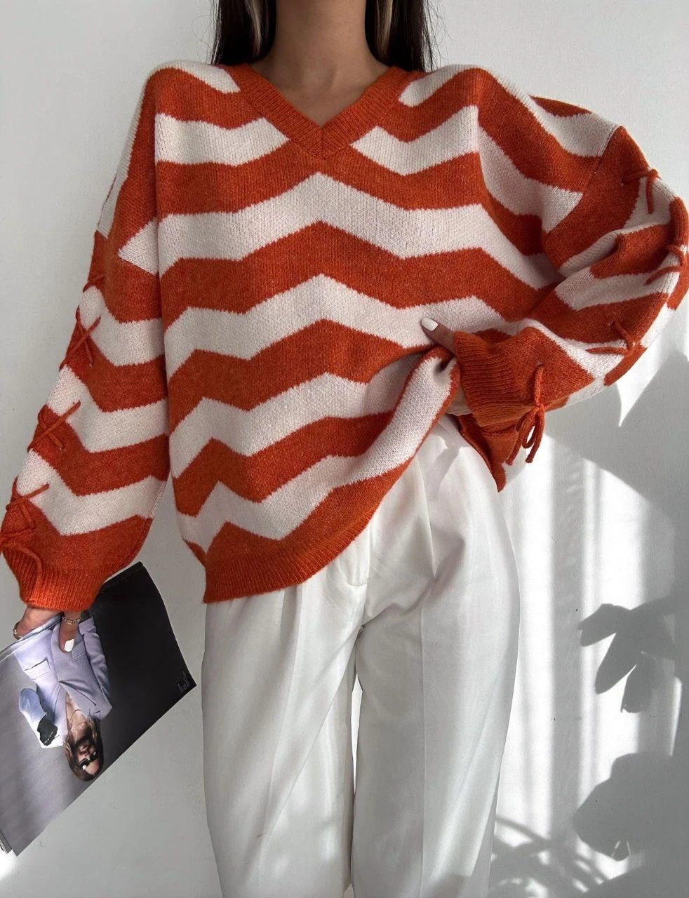 Zigzag Desen Ve Yaka Triko Kazak