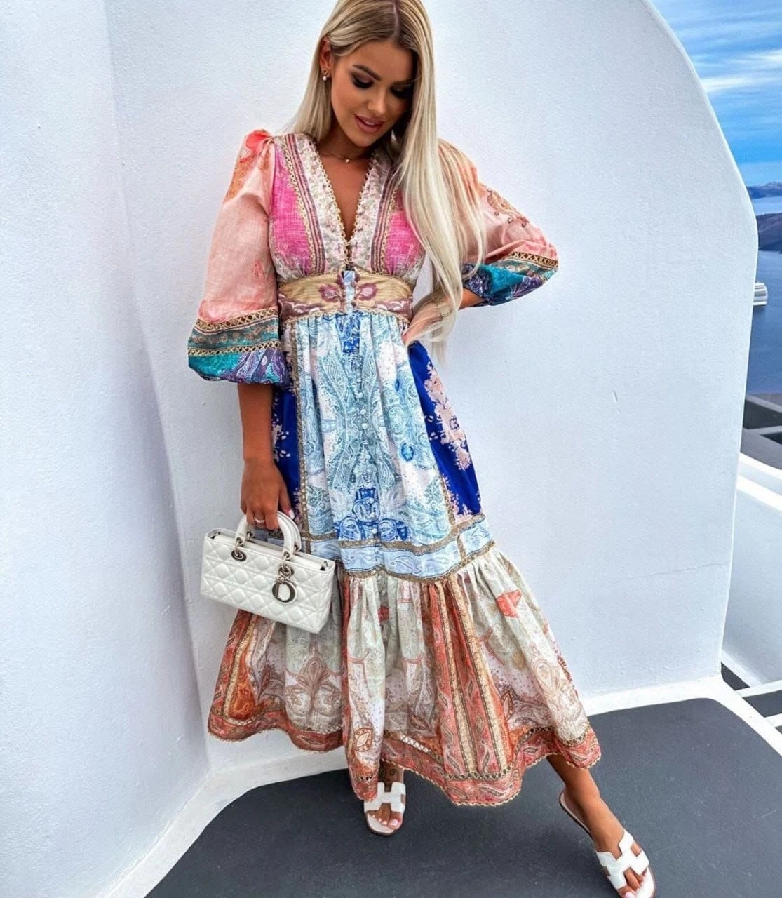 Zimmerman Desen Baskılı  Elbise İthal Krep Kumaş