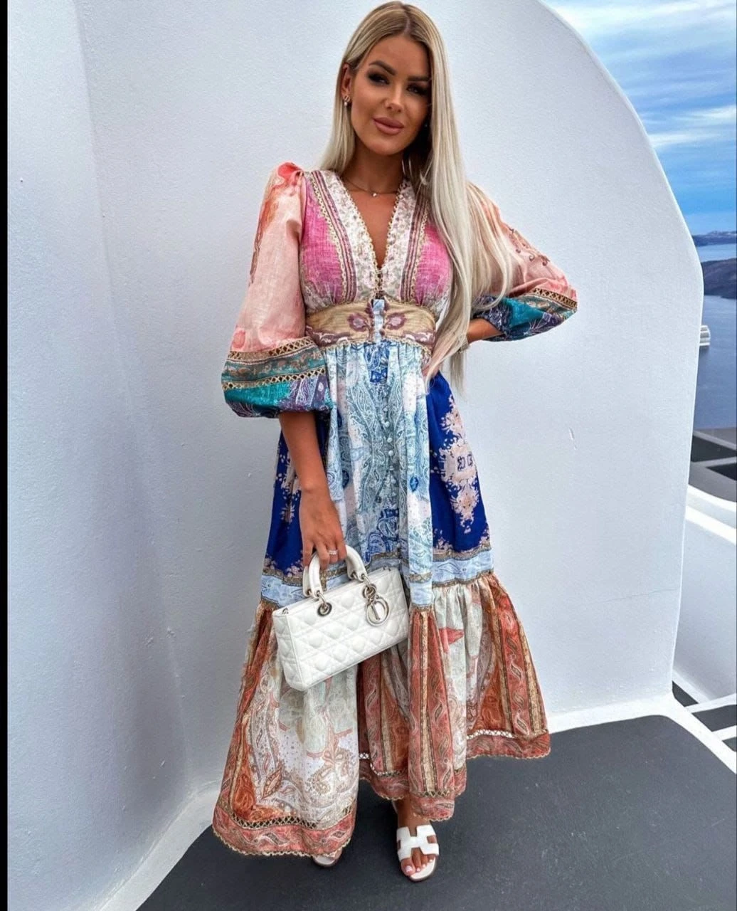 Zimmrmn Desen Baskılı  Elbise İthal Krep Kumas