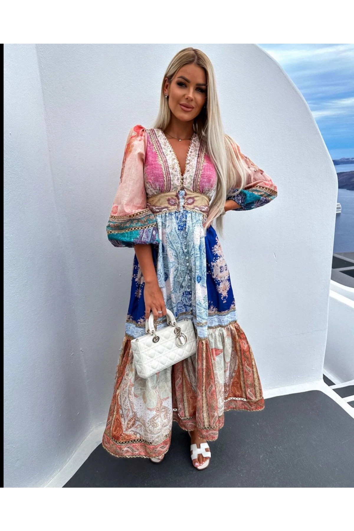 Zmmrmn Desen Baskılı  Elbise İthal Krep Kumas