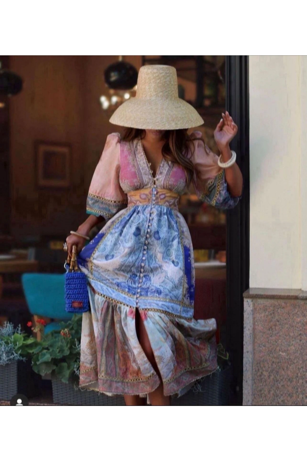 Zmmrmn Desen Baskılı  Elbise İthal Krep Kumas