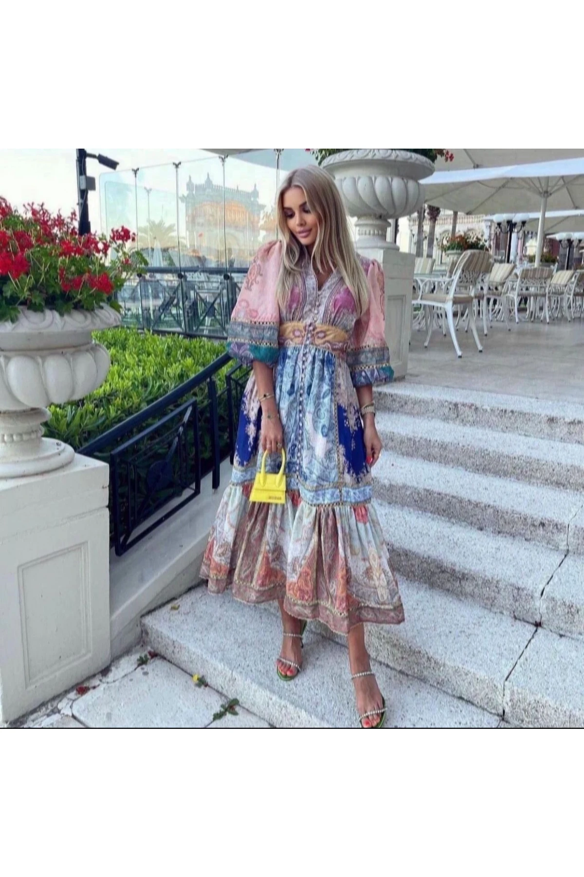 Zmmrmn Desen Baskılı  Elbise İthal Krep Kumas