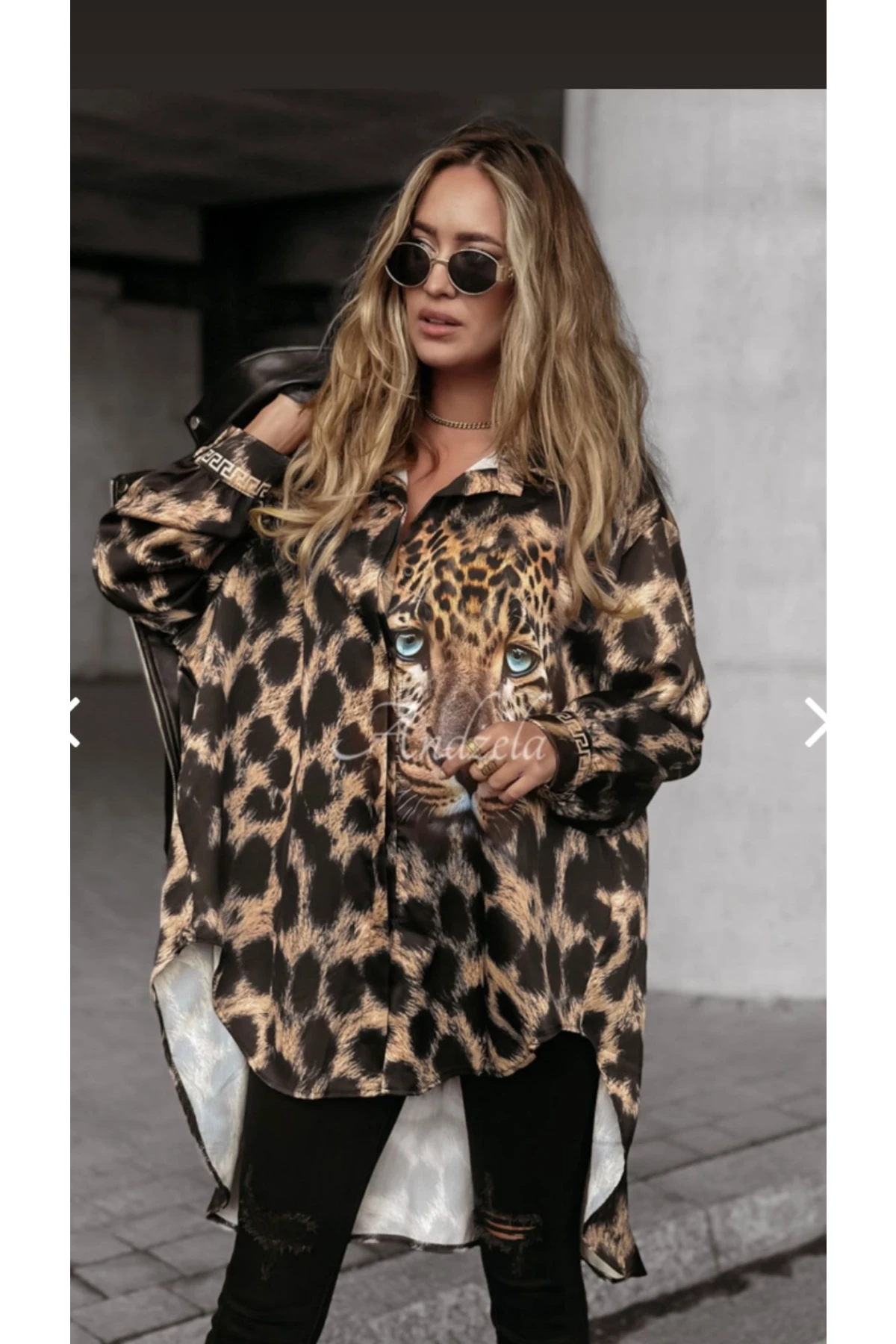 Kaplan Desen Tunik Gömlek  İthal Krep Kumas