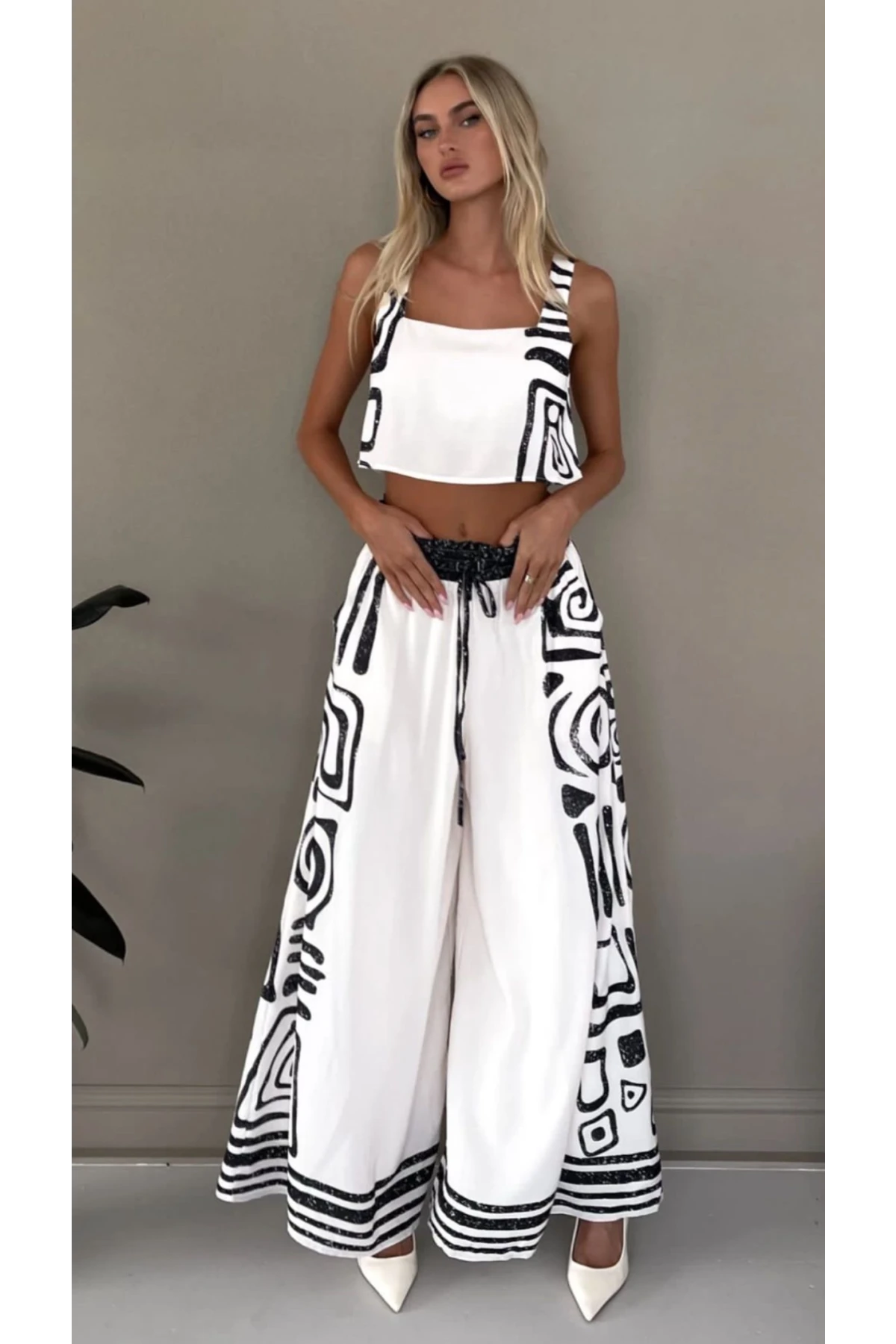 2 li Takım Pantolon & Crop Atlas Kumas