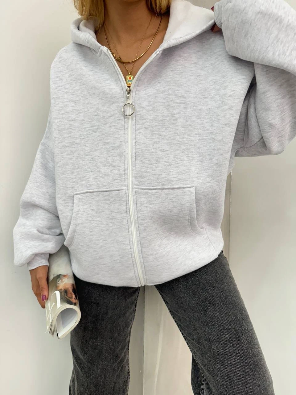 3  İplik Fermuarlı Hoodie