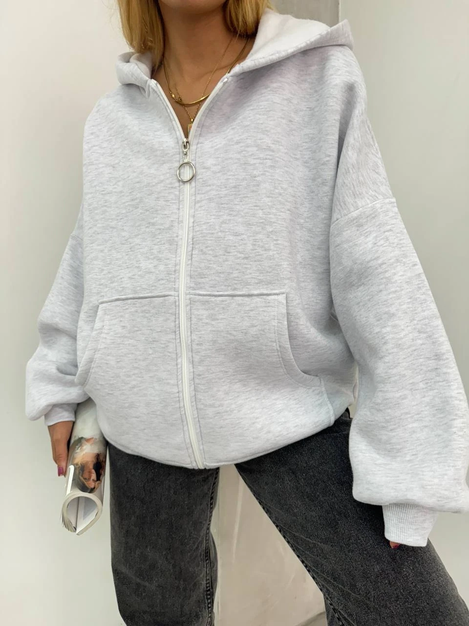 3  İplik Fermuarlı Hoodie