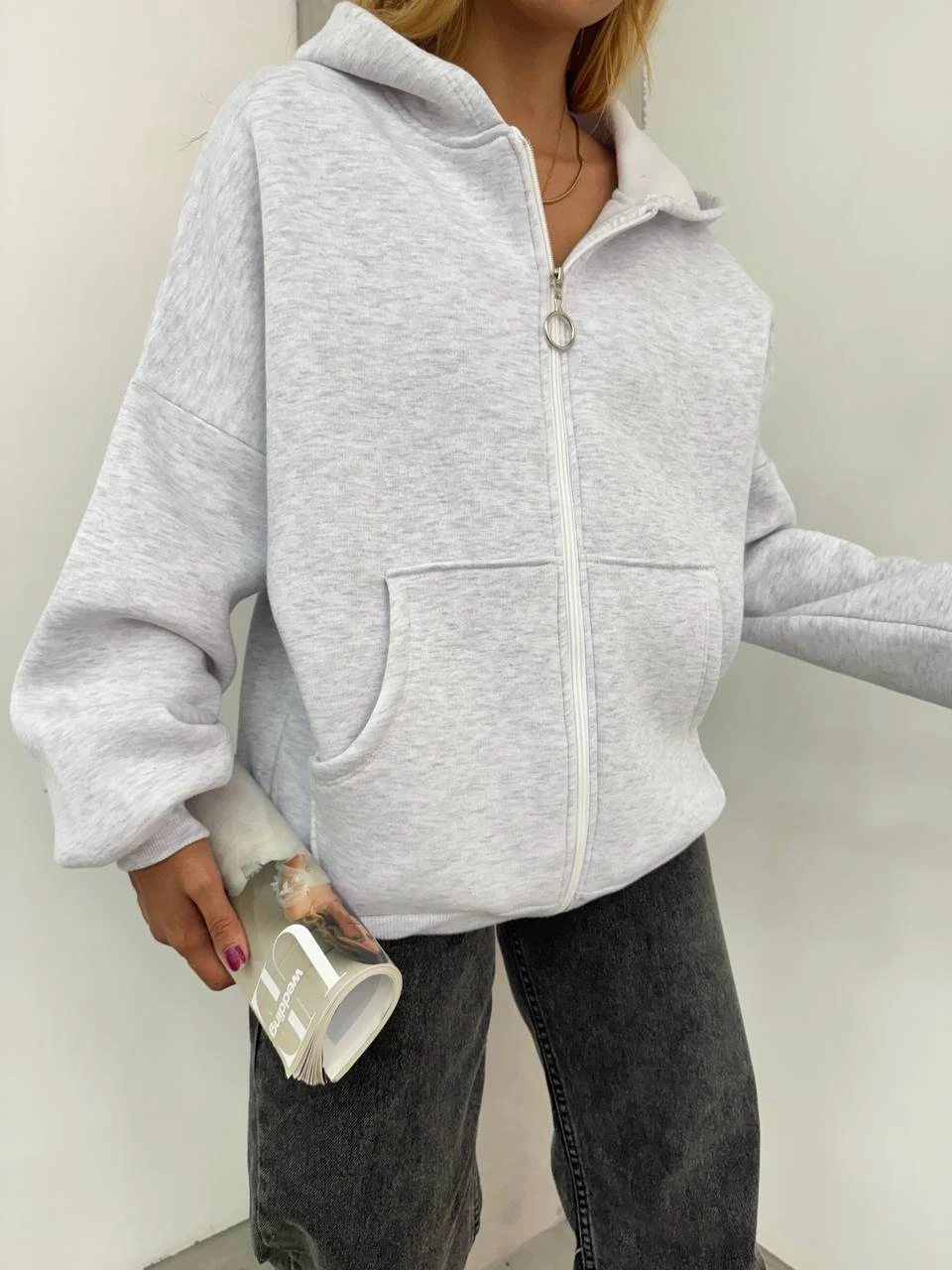 3  İplik Fermuarlı Hoodie