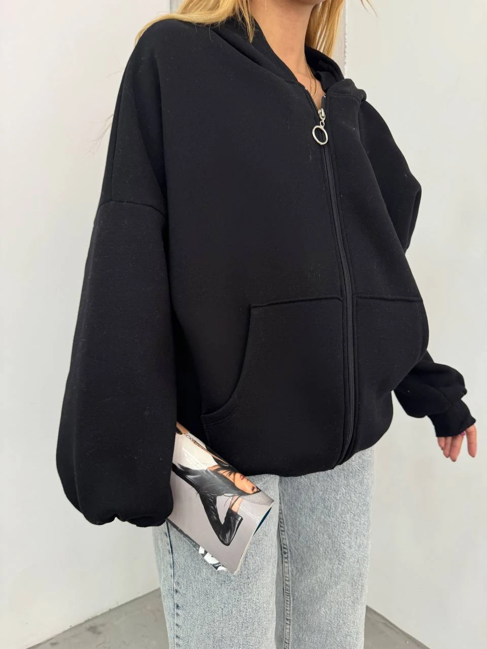 3  İplik Fermuarlı Hoodie