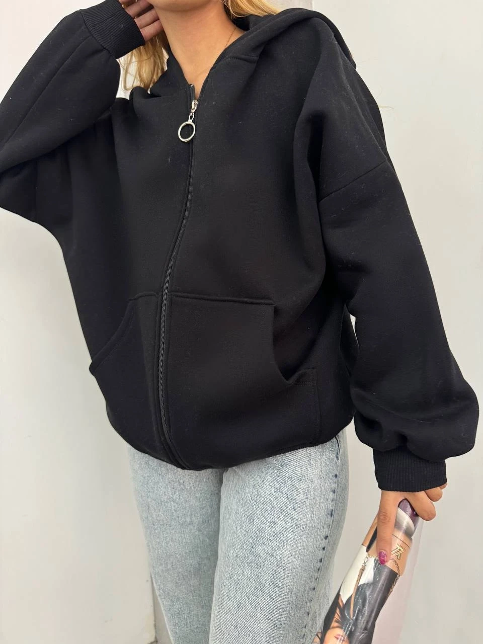 3  İplik Fermuarlı Hoodie