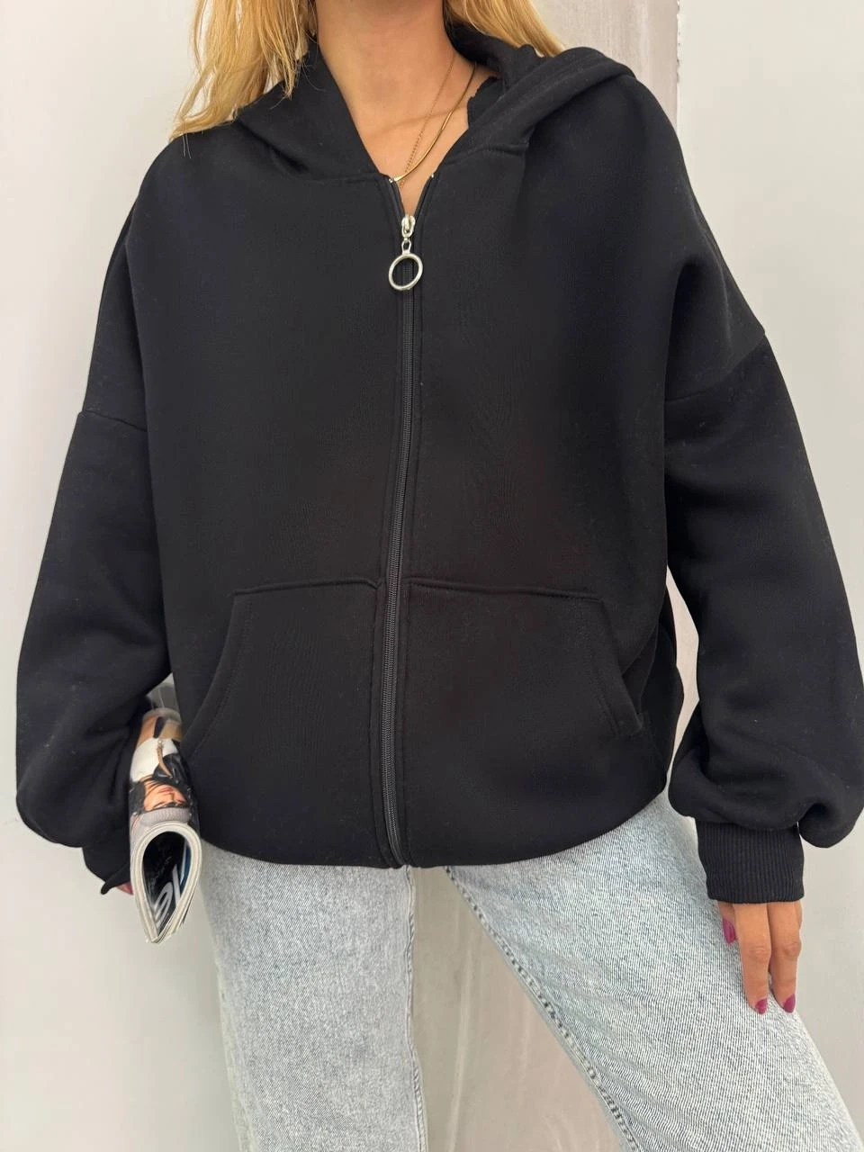 3  İplik Fermuarlı Hoodie