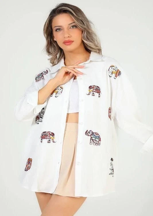 A  Kalite Premium Fil Nakış Gömlek