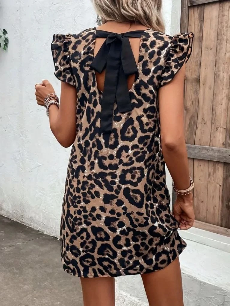 Arkadan Bağlamalı Leopr Desen Süprem Elbise