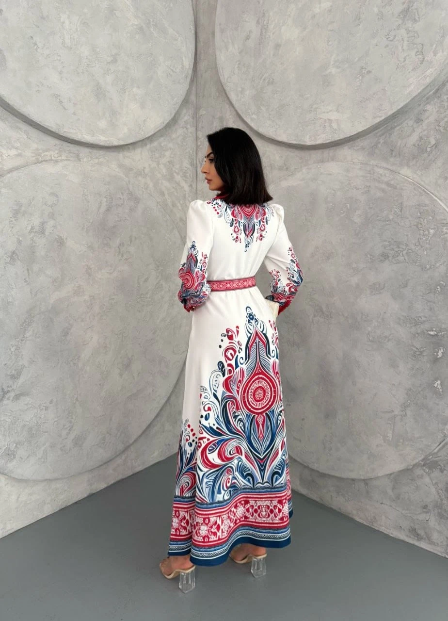 Atlas Kumaş Kemerli Maxi Elbise