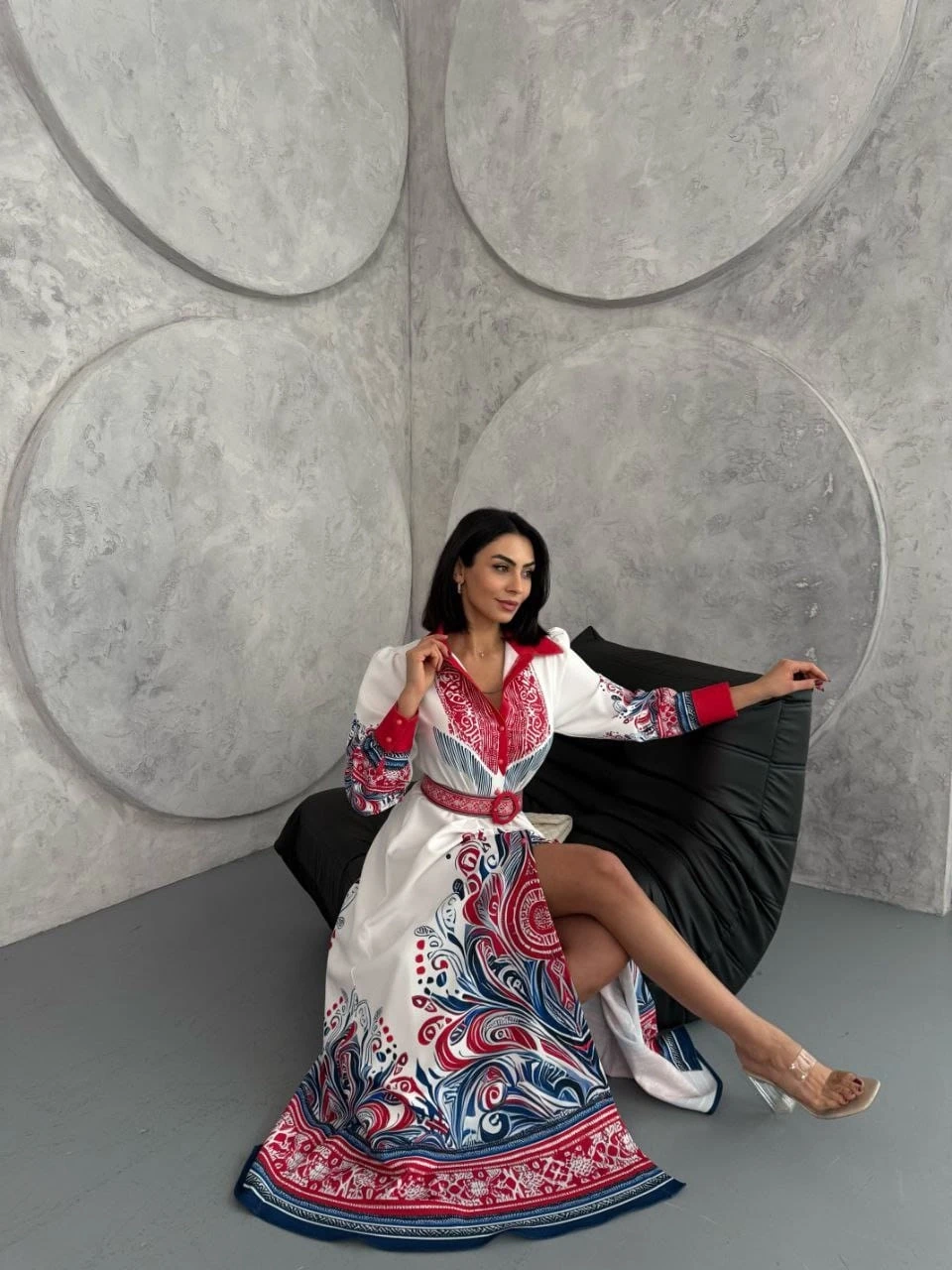 Atlas Kumaş Kemerli Maxi Elbise