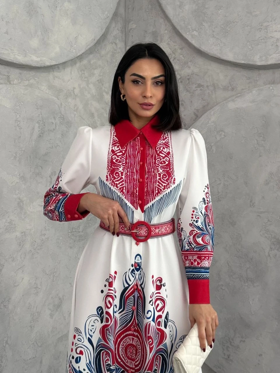 Atlas Kumaş Kemerli Maxi Elbise