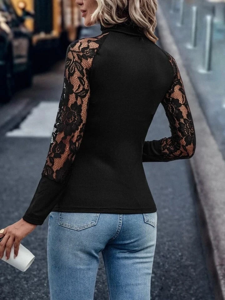Balıkçı Yaka Tül Detaylı Kaşkorse Bluz