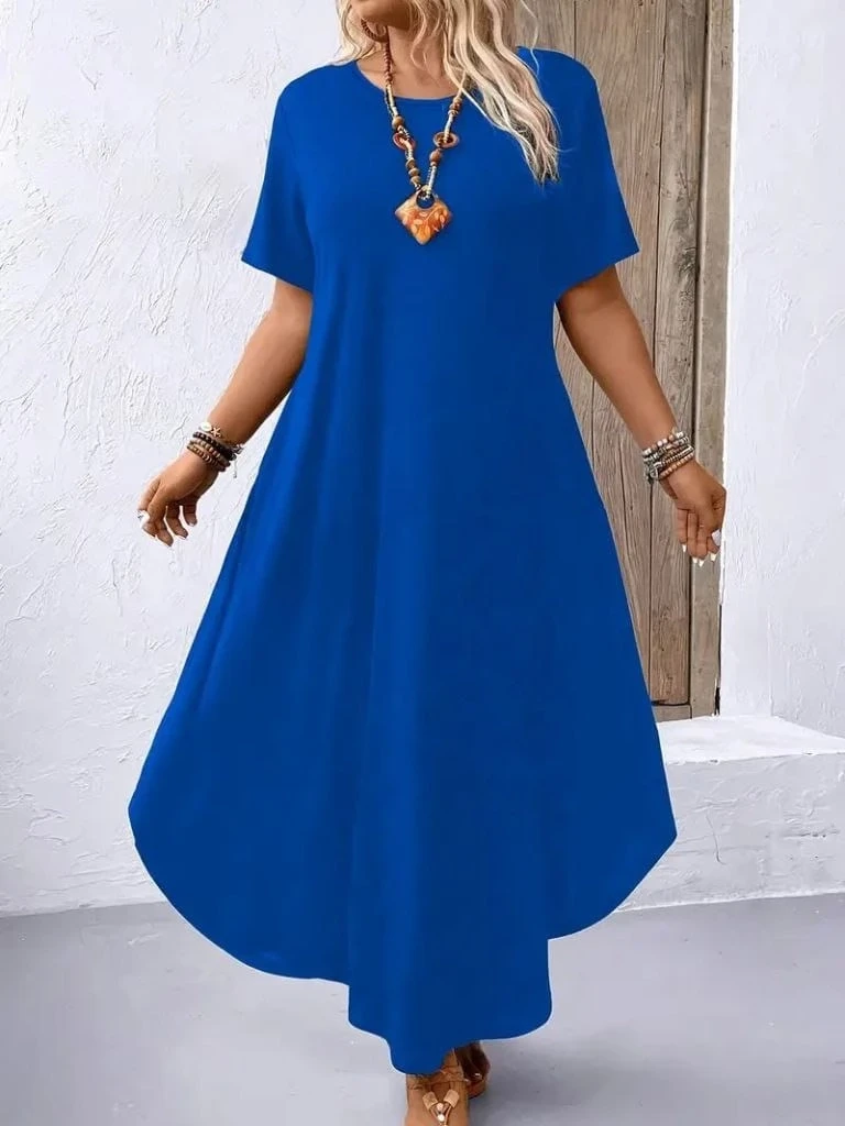 Bisiklet Yaka Cepli Salaş Viskon Elbise