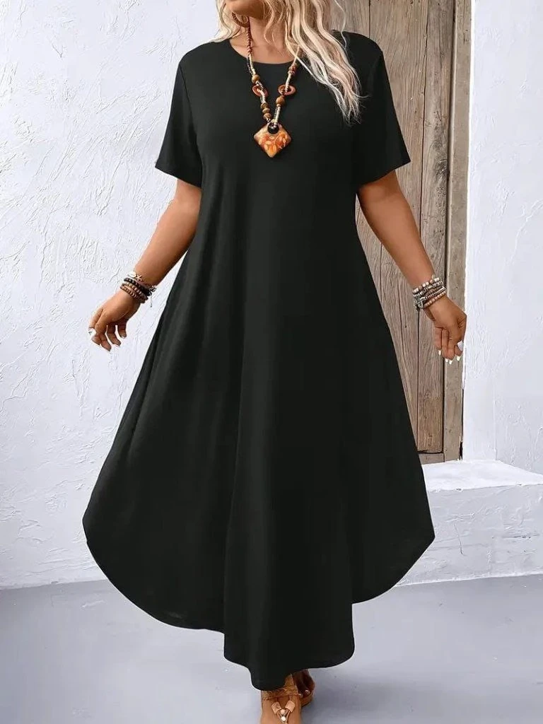 Bisiklet Yaka Cepli Salaş Viskon Elbise