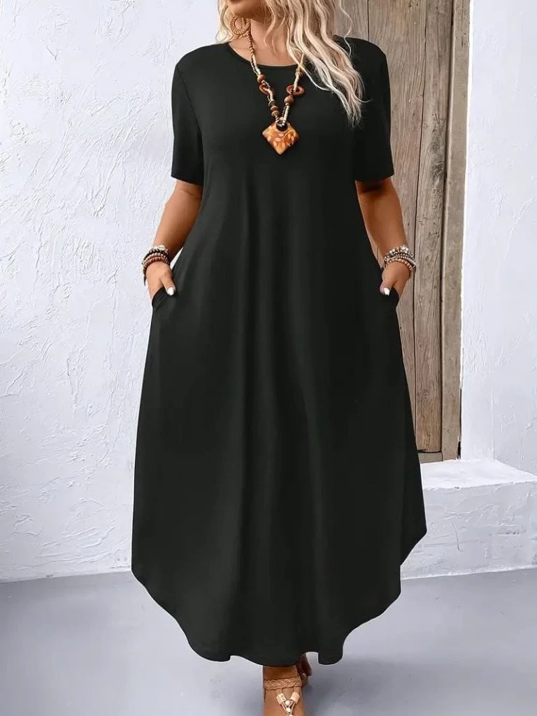 Bisiklet Yaka Cepli Salaş Viskon Elbise