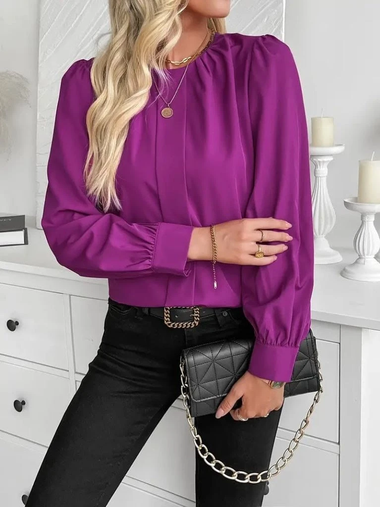 Bisiklet Yaka Pileli İthal Krep Bluz