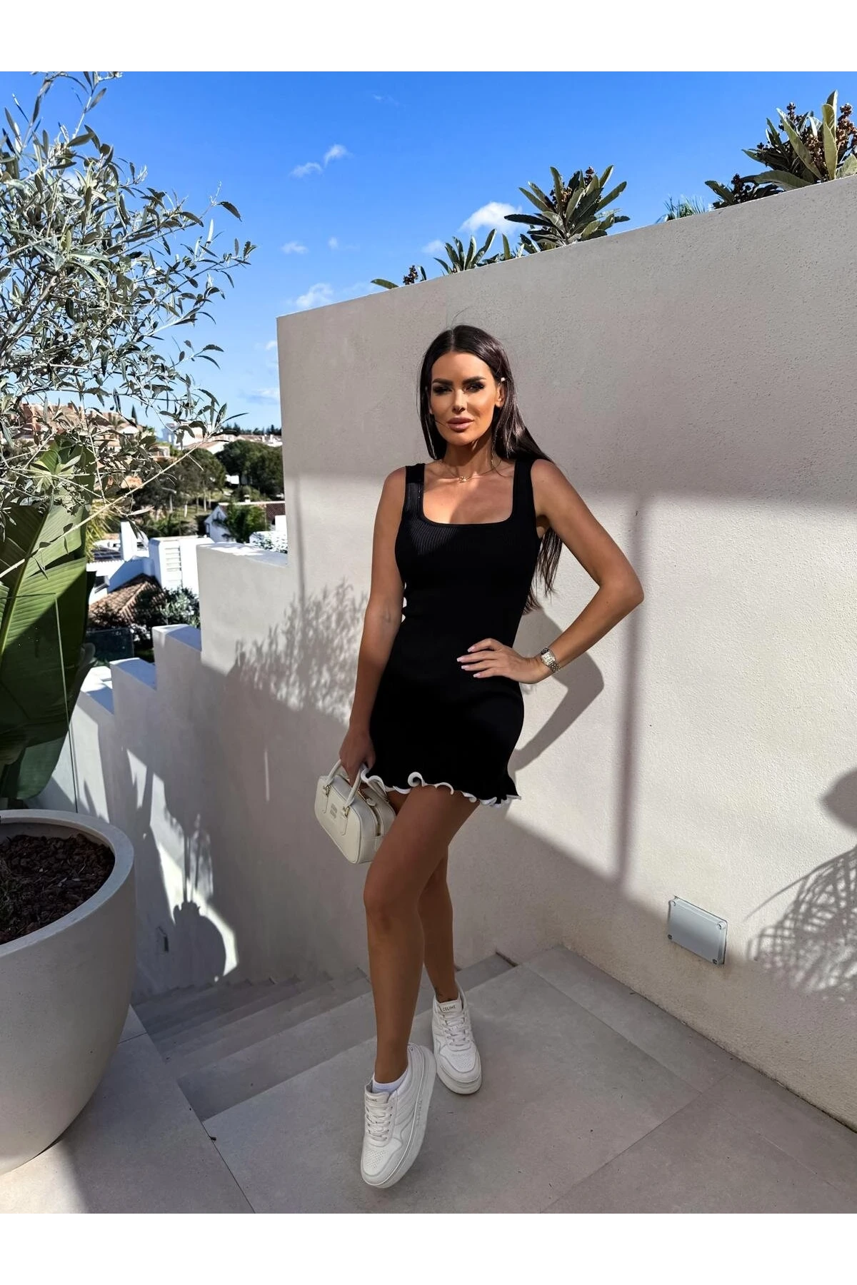 Burgu Kumaşı Eteği Şeritli Elbise