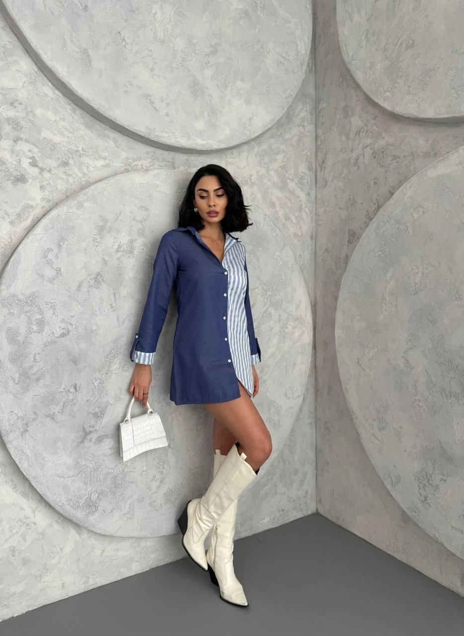 Çift Renkli Gömlek Elbise