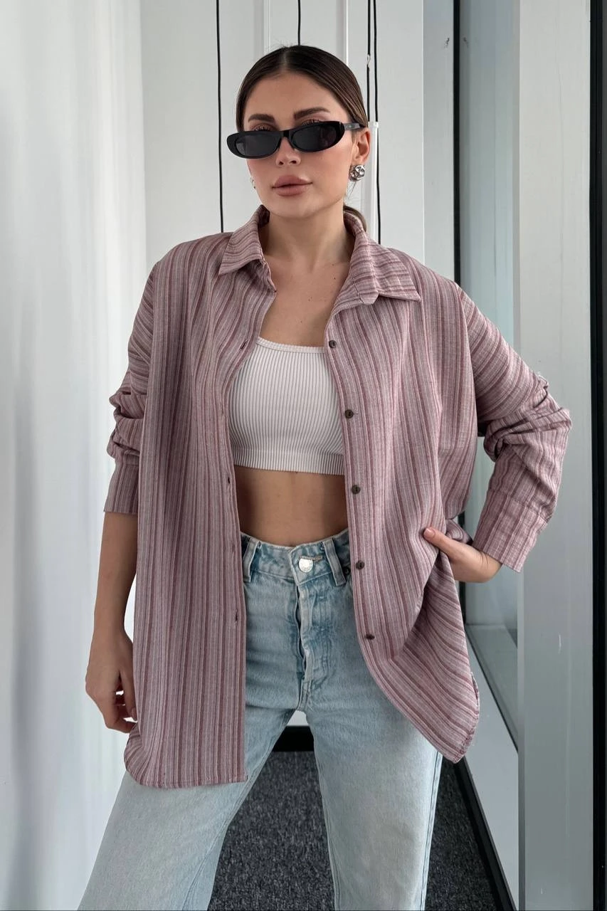 Çigili Keten Oversize Gömlek