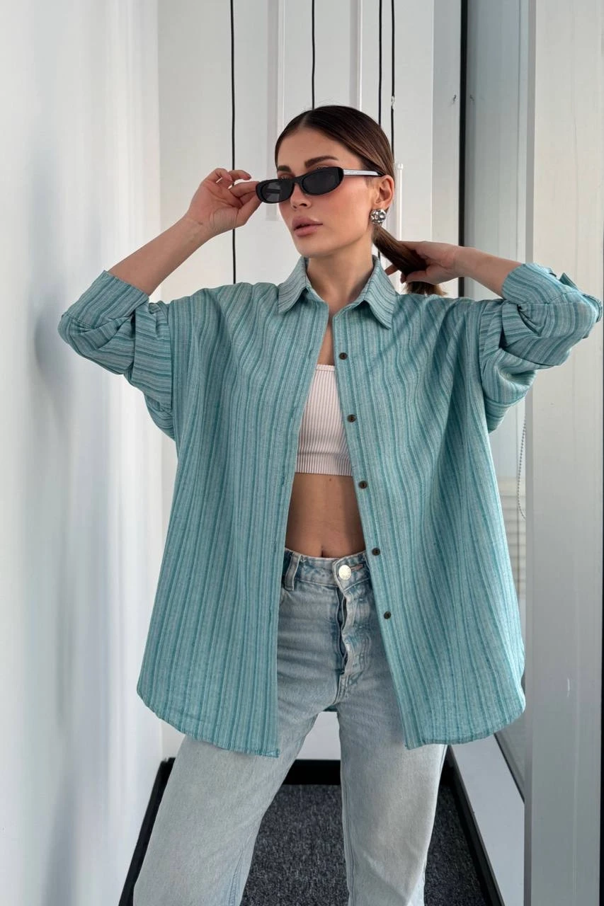 Çigili Keten Oversize Gömlek