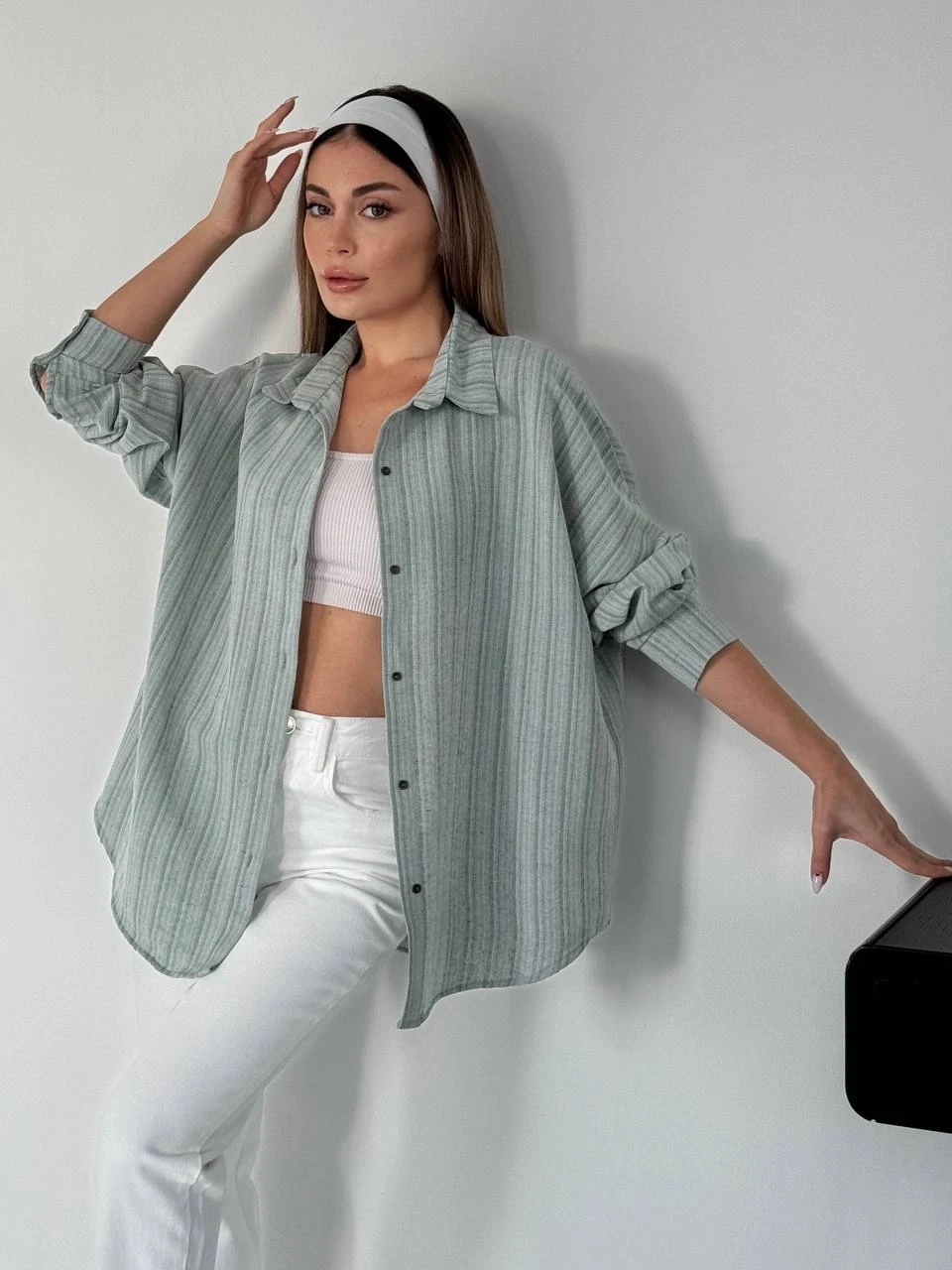 Çigili Keten Oversize Gömlek