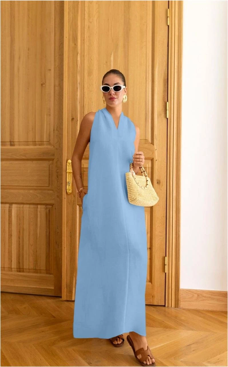 Dabıl Atlas Kumaş Cep Ve sırt Detaylı Elbise