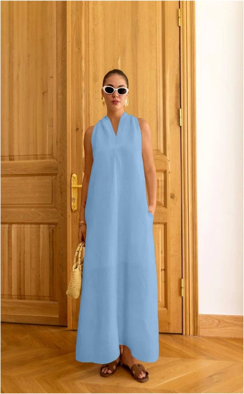 Dabıl Atlas Kumaş Cep Ve sırt Detaylı Elbise