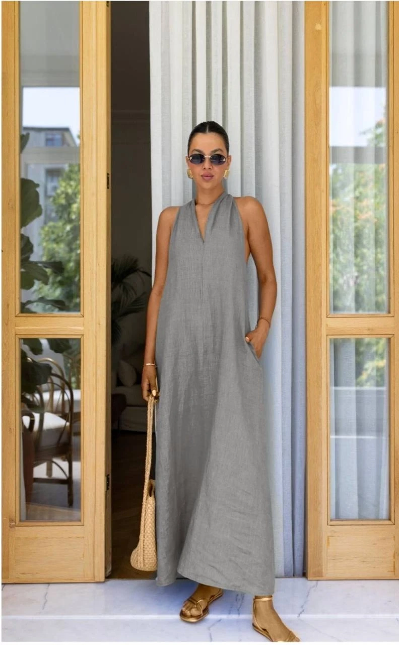 Dabıl Atlas Kumaş Cep Ve sırt Detaylı Elbise