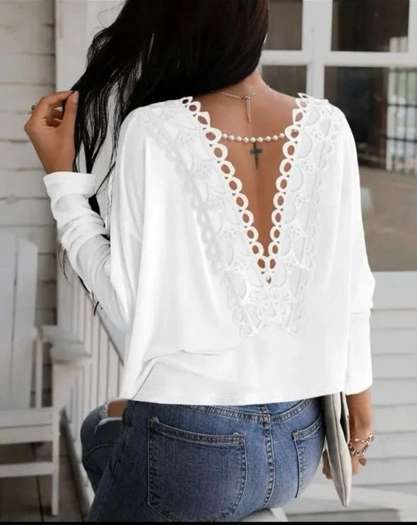 Dalgıç kumaş sırt Güpür Detaylı Bluz