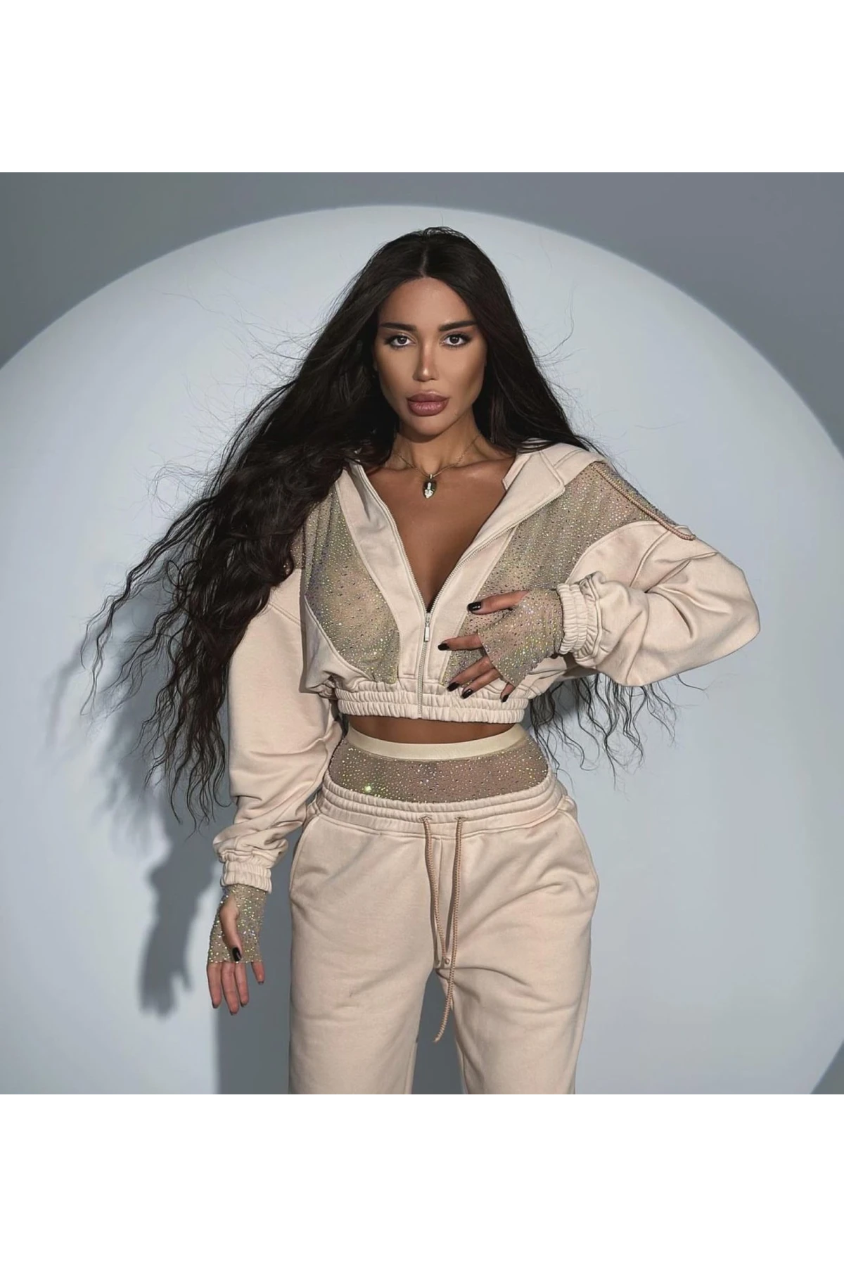 Dalgıç Kumaş İthal Tül Taş Detaylı 2 li  Takım