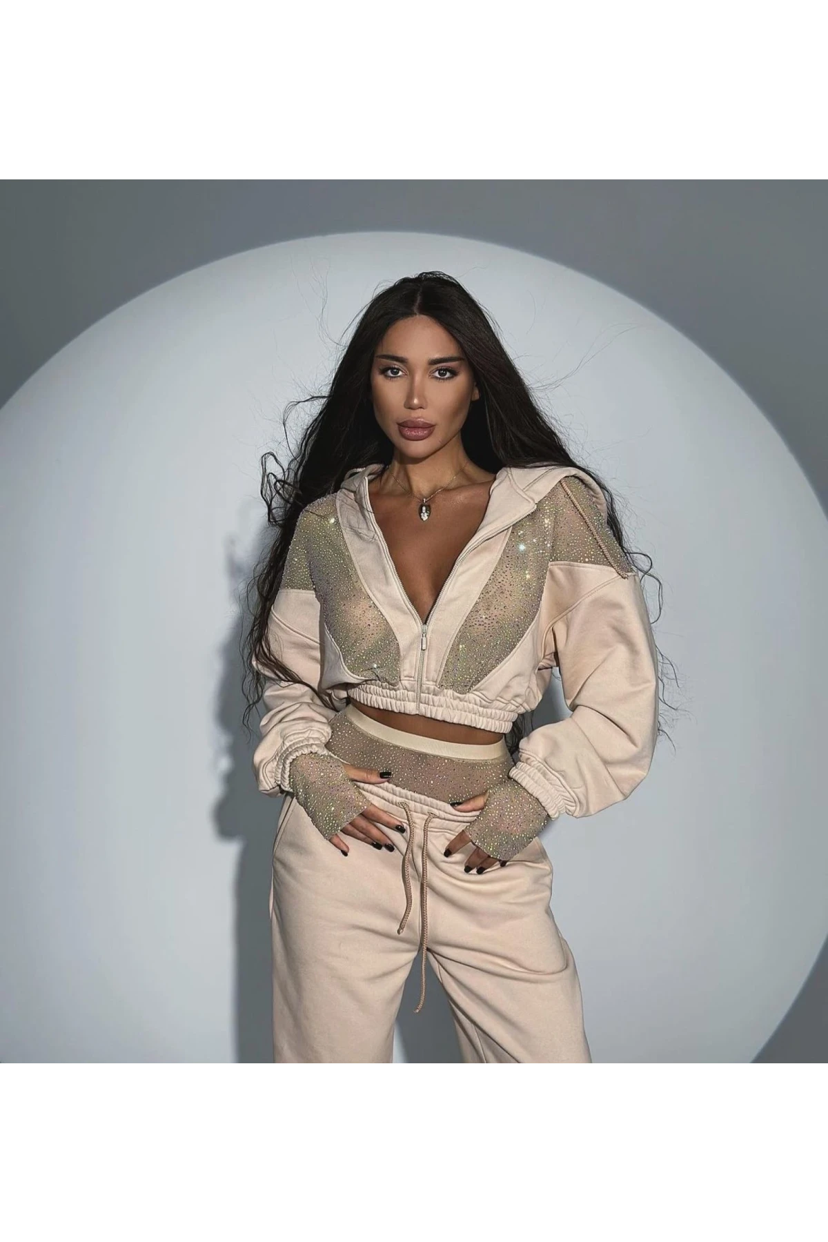 Dalgıç Kumaş İthal Tül Taş Detaylı 2 li  Takım