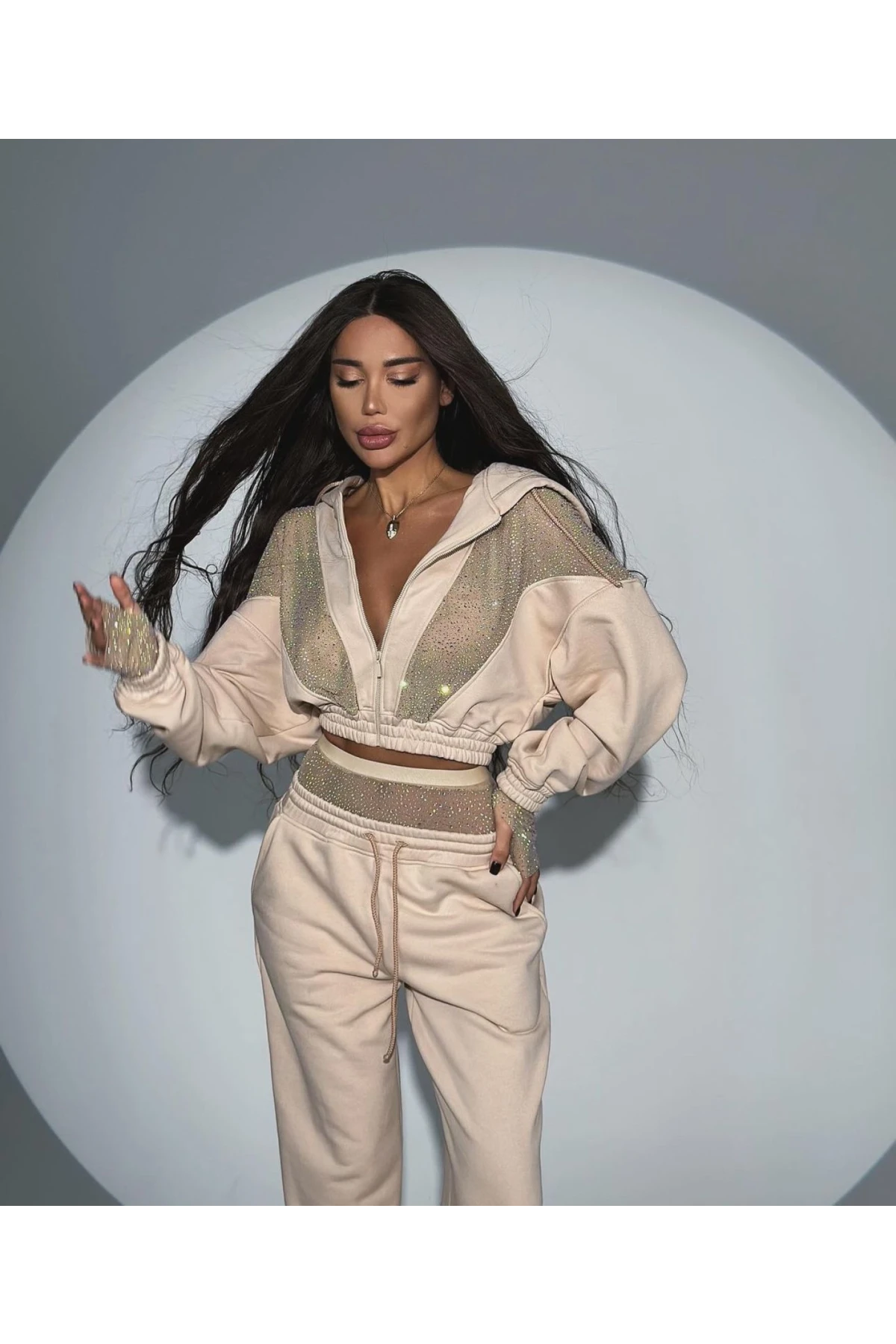 Dalgıç Kumaş İthal Tül Taş Detaylı 2 li  Takım