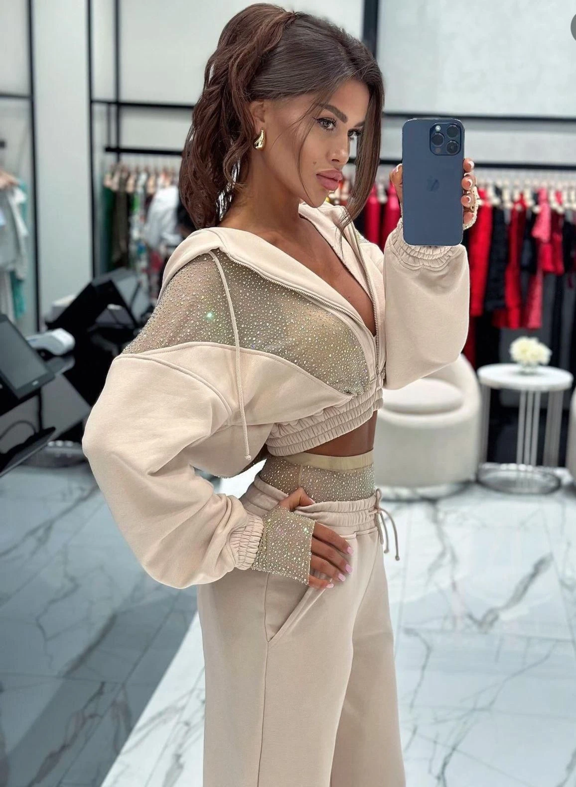 Dalgıç Kumaş İthal Tül Taş Detaylı 2 li  Takım