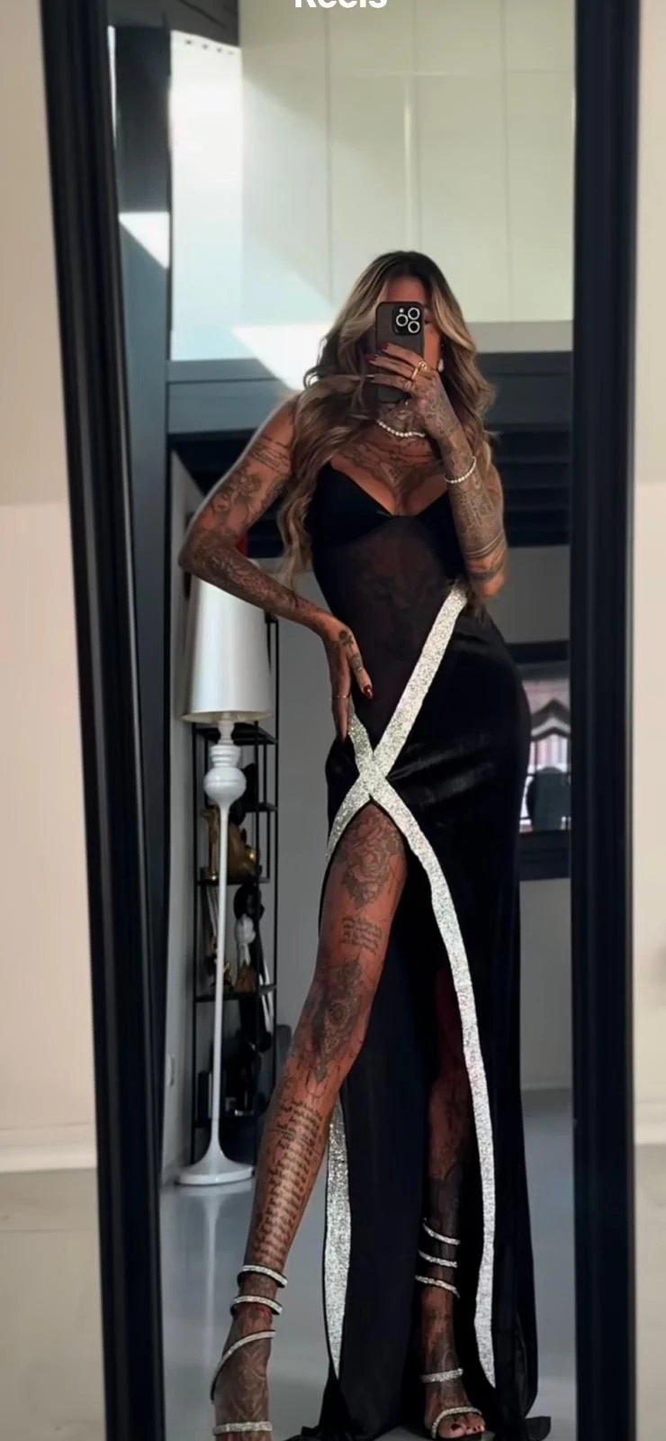 Dalgıç  Kumaş Silikon Taşlı Tüllü Elbise