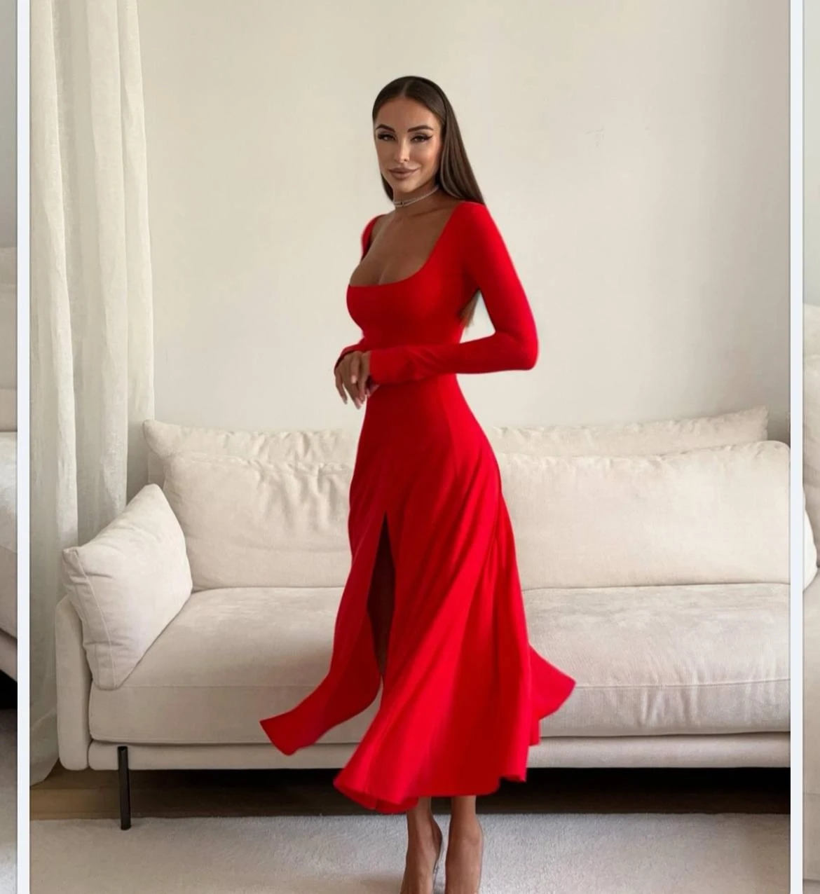 Dalgıç Kumaş Yırtmaçlı Elbise