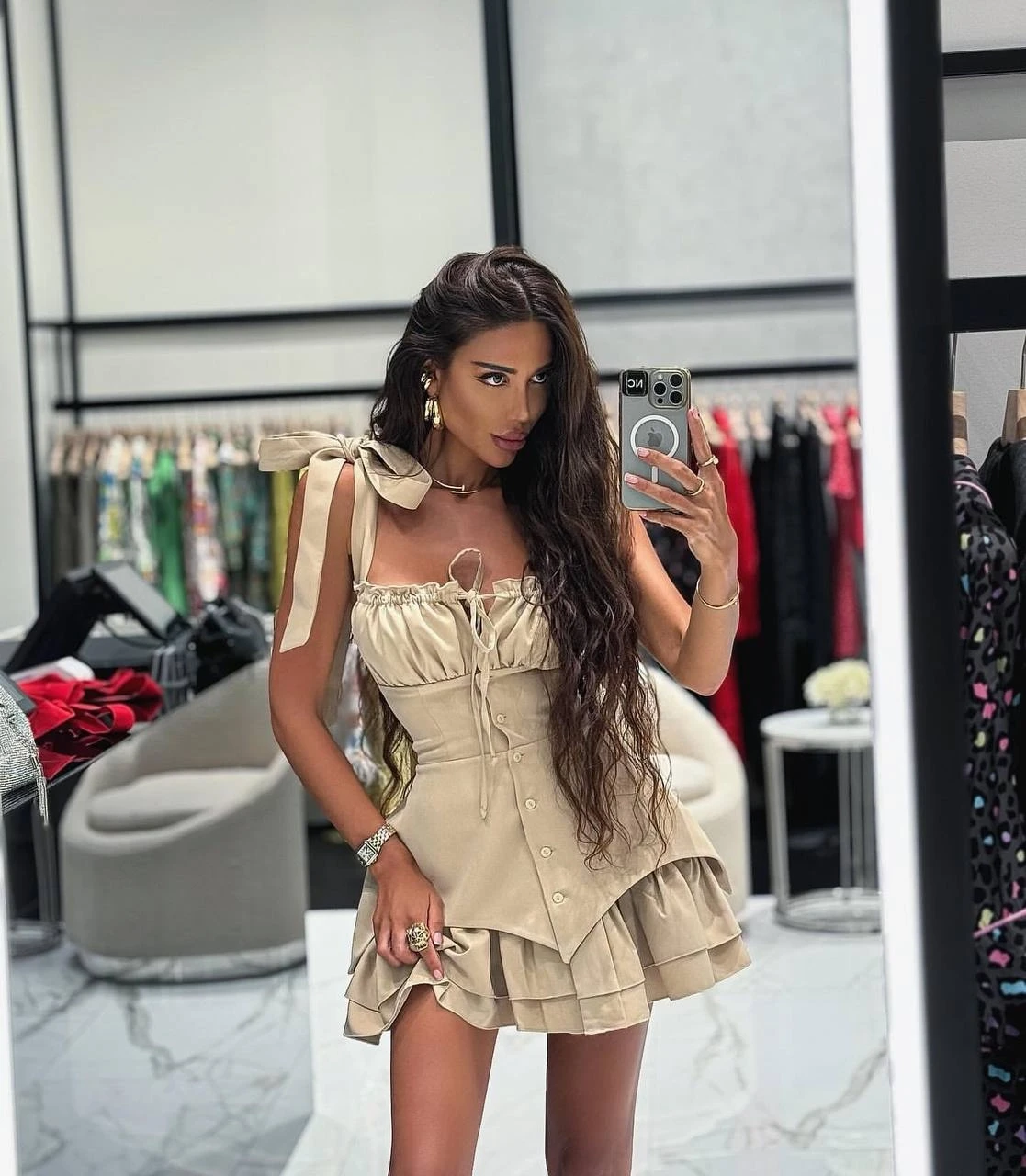 Dalgıç ve Sandy Kumaş Astarlı Düğmeli Korse Elbise