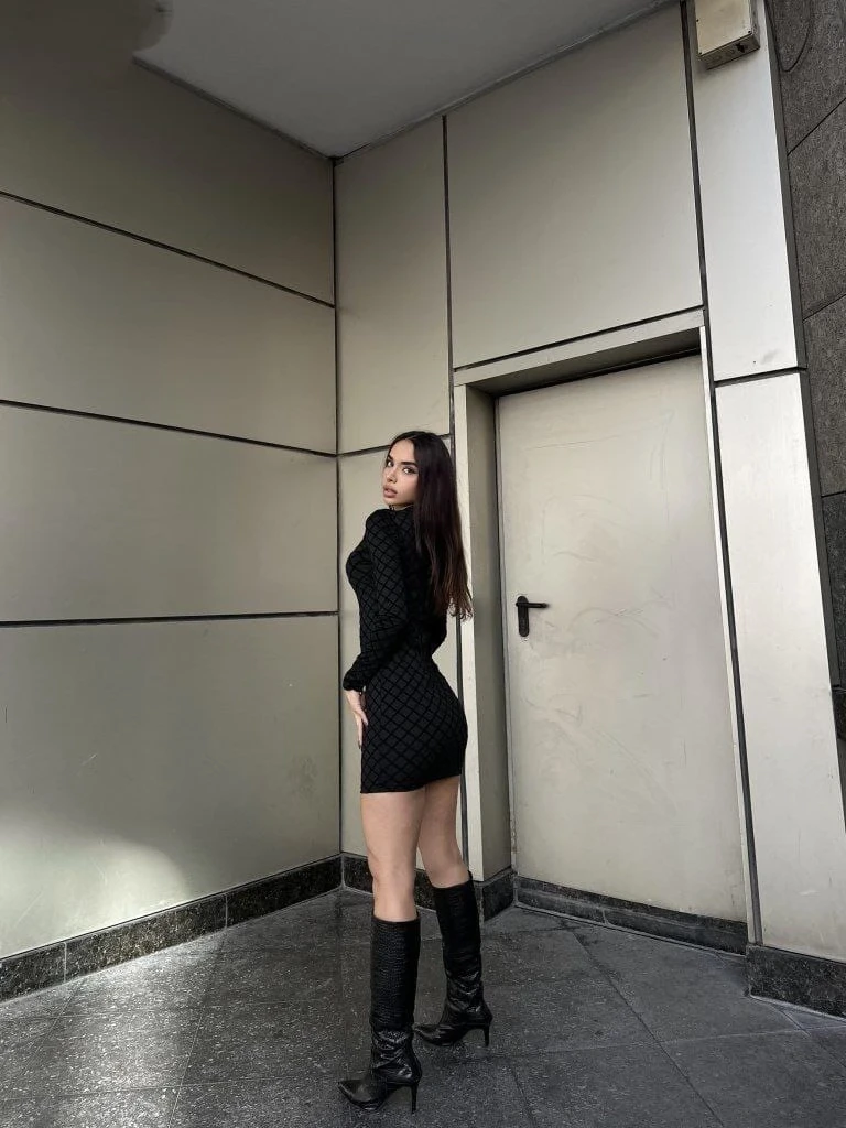 Damla Detay Flok Baskı Dalgıç Mini Elbise
